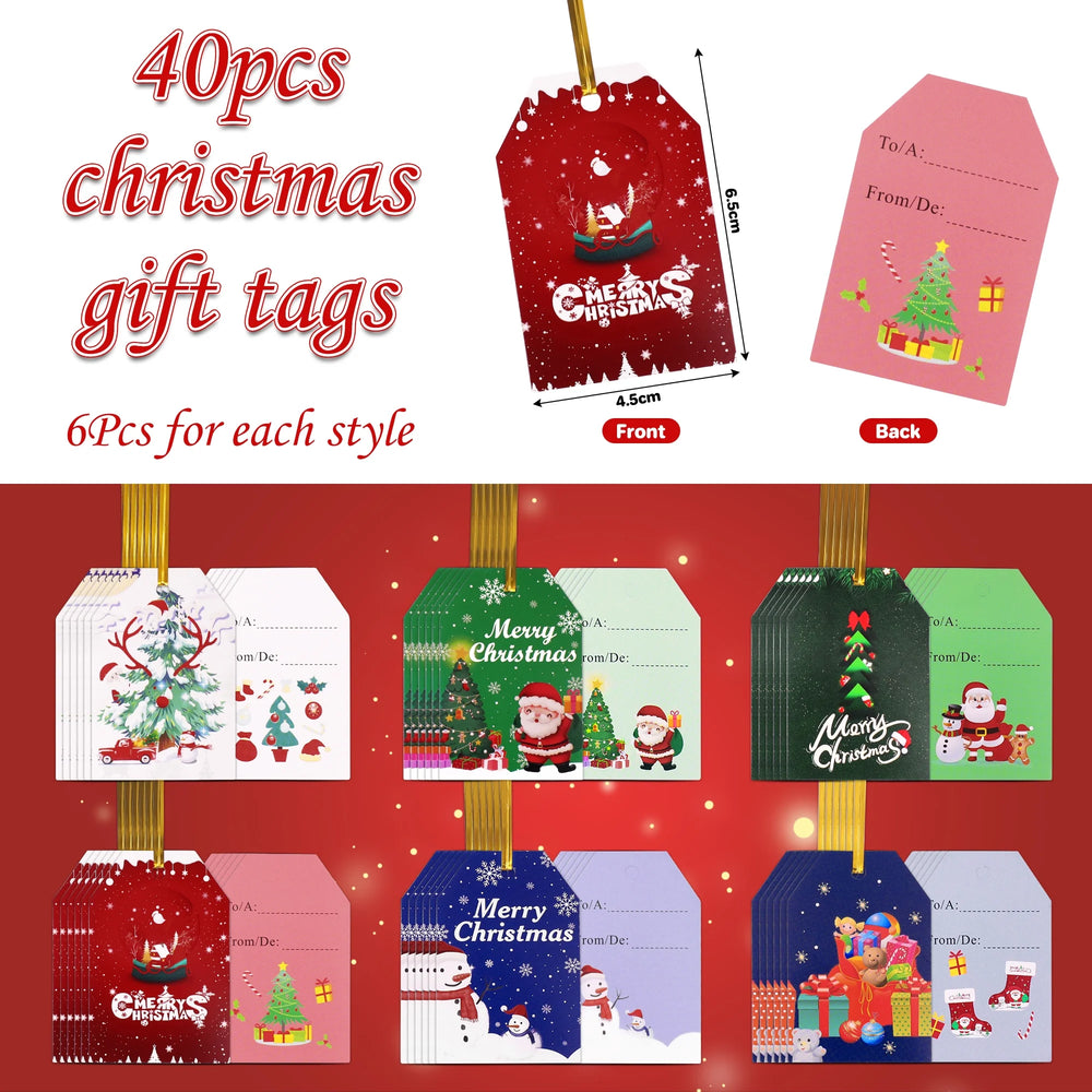 40 Pcs Christmas Gift Bags – Drawstring Gift Bags with Tags, Foil Wrapping Sacks & Pouches for Holiday Presents & Party Favors